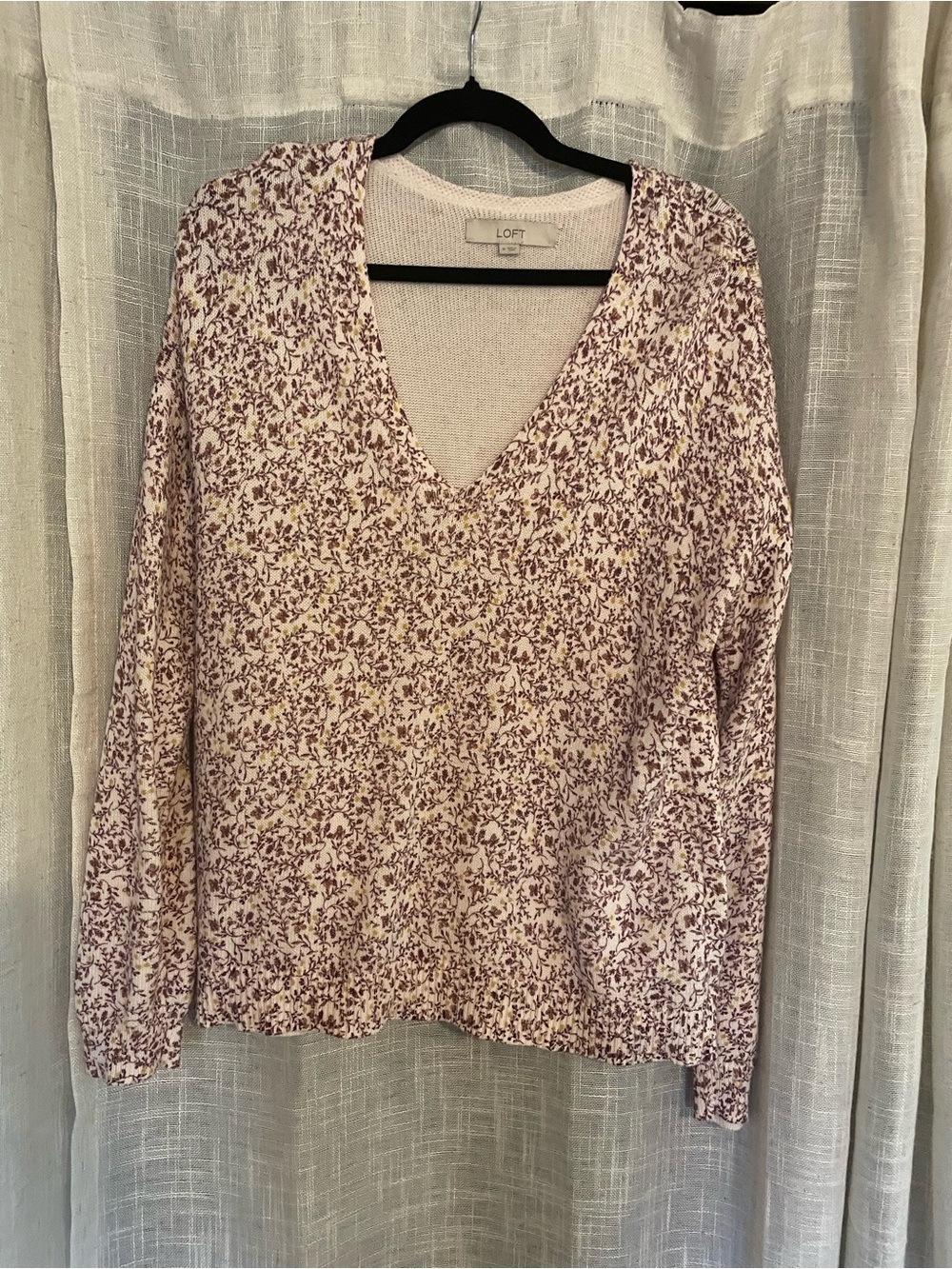 LOFT Pink Floral V-Neck Sweater